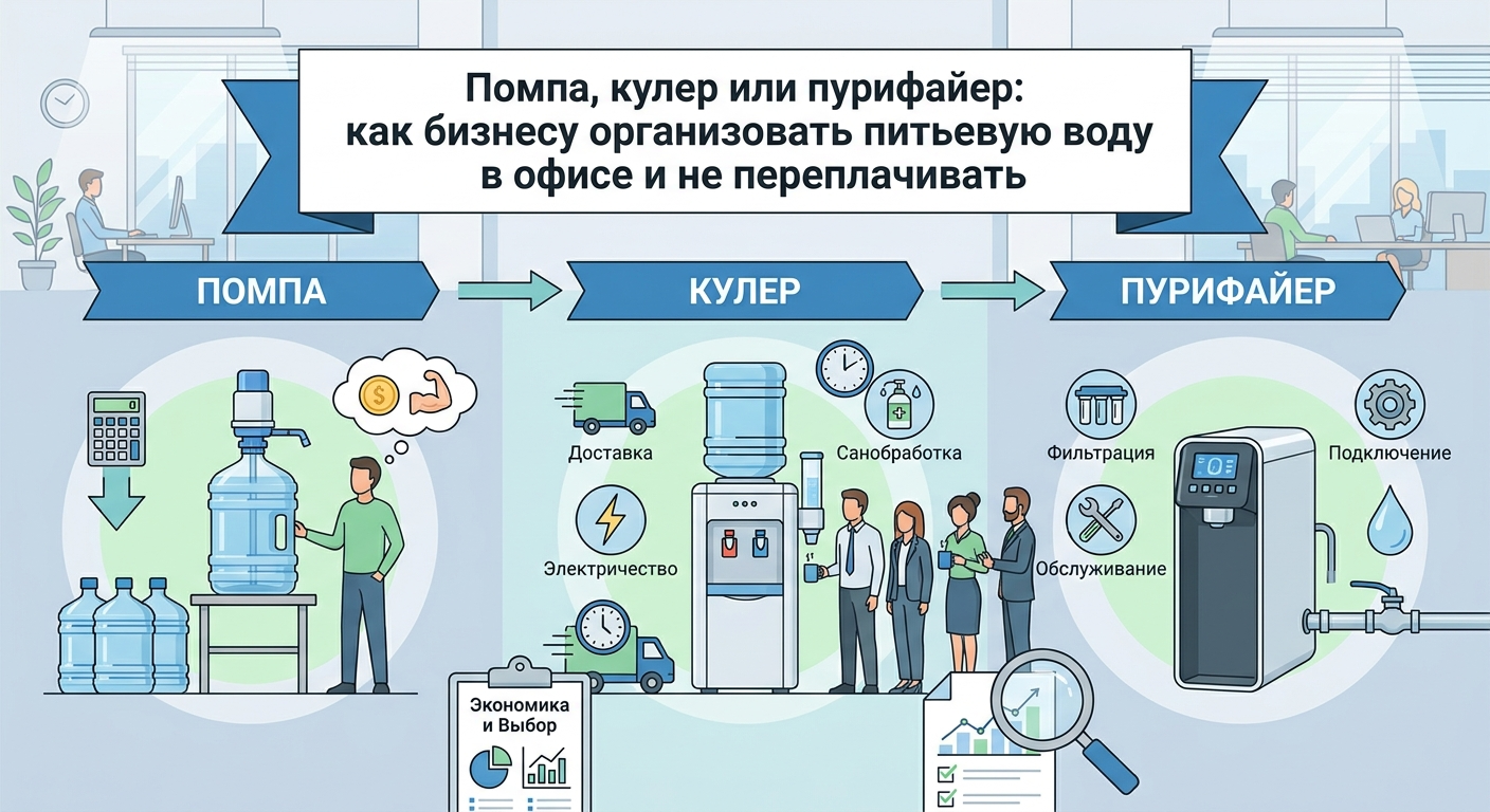 Помпа, кулер или пурифайер: как бизнесу организовать питьевую воду в офисе и не переплачивать