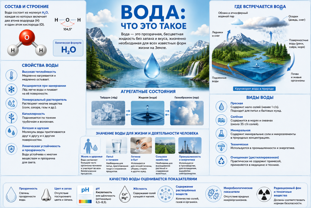 Вода: что это такое, состав, свойства, виды и значение для жизни