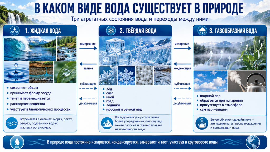 В каком виде вода существует в природе
