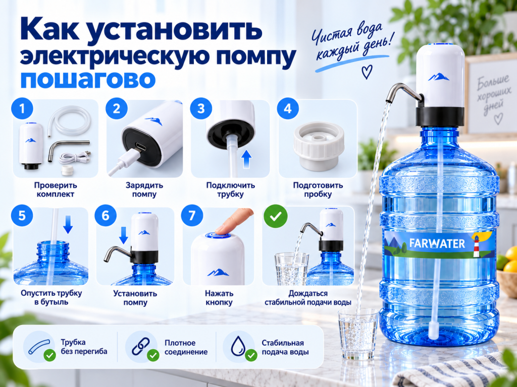 Как установить электрическую помпу пошагово.png