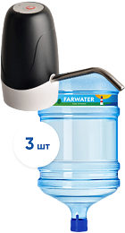 картинка Питьевая вода 19 литров "Farwater" 3 бутыли + электрическая помпа от магазина  Настоящая вода