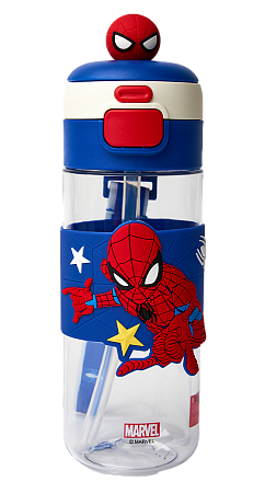 Бутылка для воды детская - Spider Man (Человек Паук), 600 мл, с трубочкой  #1