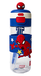 картинка Бутылка для воды детская - Spider Man (Человек Паук), 600 мл, с трубочкой  от магазина  Настоящая вода