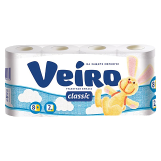 Туалетная бумага Linia VEIRO Classic Белая два слоя 8 шт #1