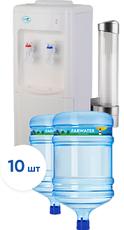 картинка Питьевая вода 19л "Farwater" 10 бутылей + водораздатчик + стаканодержатель + стаканы от магазина  Настоящая вода